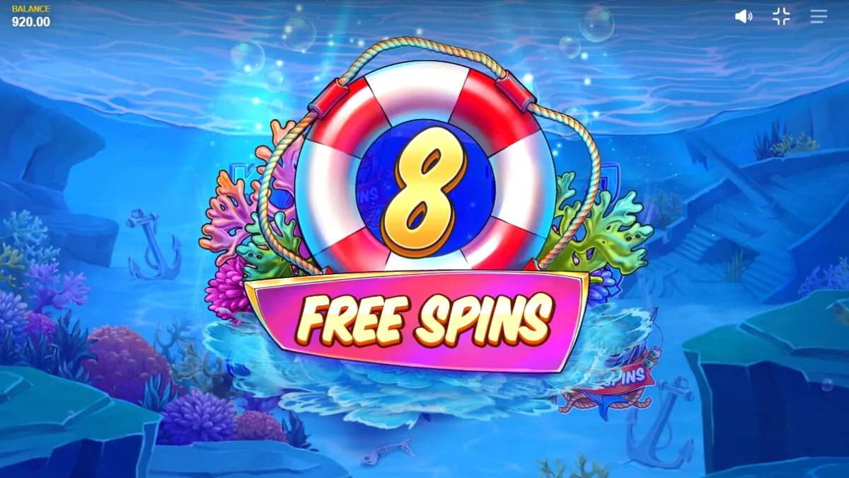 Shark Boss slot game interface showing the shark character in a boat