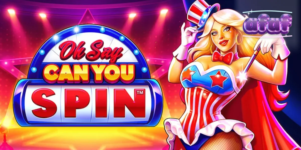Tampilan visual slot Oh Say Can You Spin dengan tema patriotik dan kabaret.